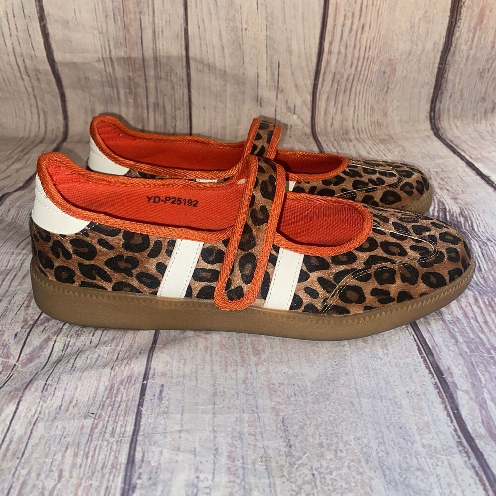 Tigeridea Womens 11 Leopard Mary Jane Sneakers Orange Trim Ballet Flats
